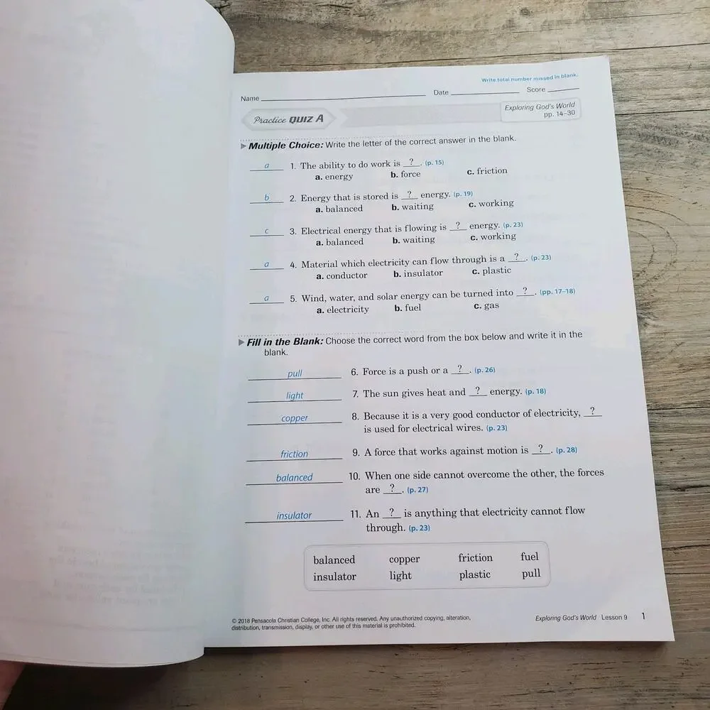 Abeka Homeschool Exploring God's World Test & Quiz Teachers Key 3rd Grade